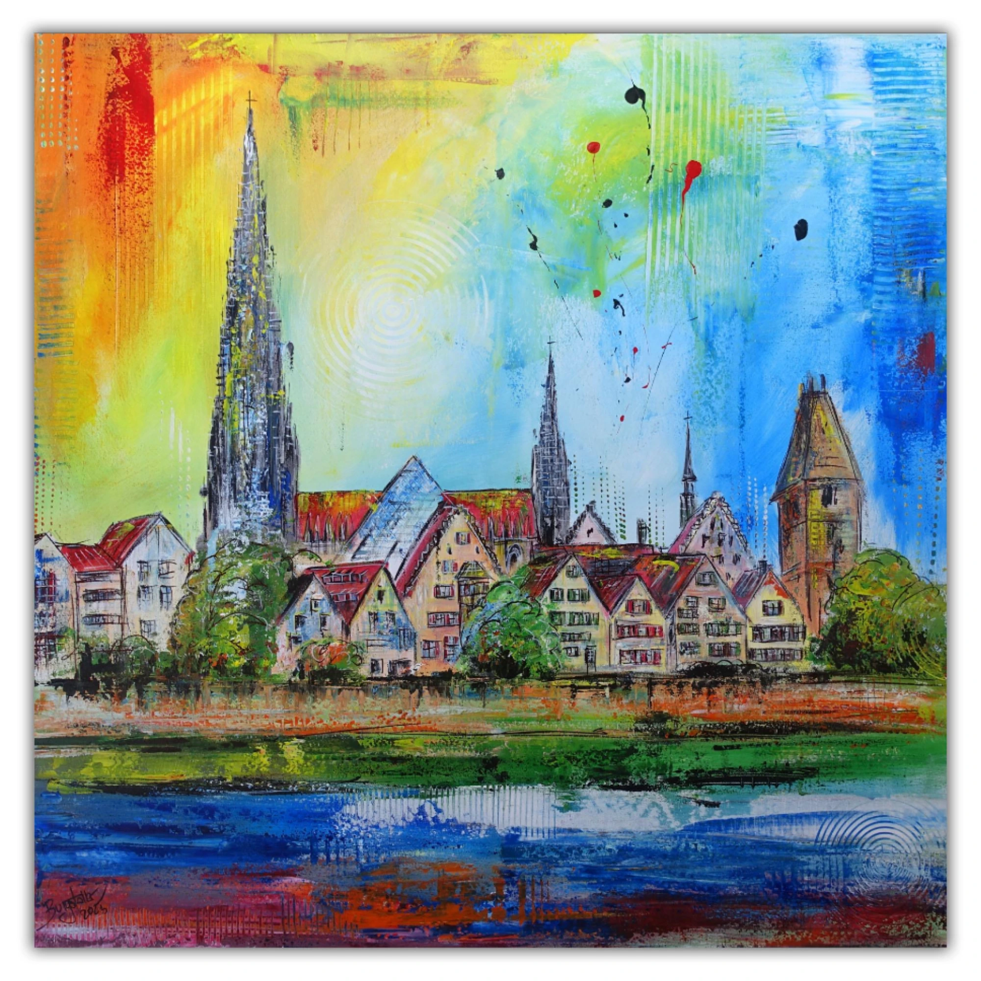 Ulmer Münster Gemälde Skyline Ulm abstrakt gemalt Fischerviertel