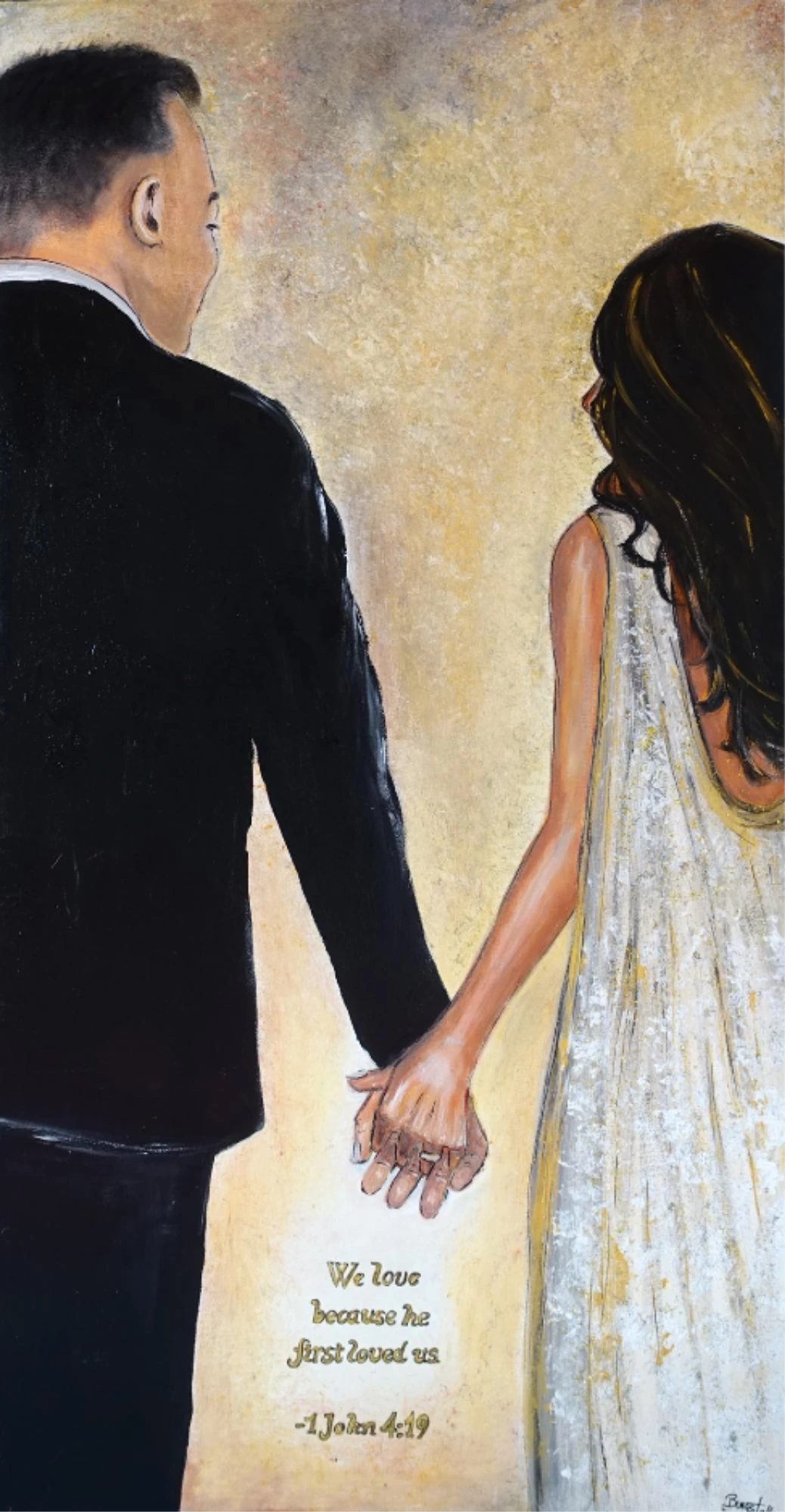 We love Auftragsmalerei Hochzeitsbild modern gemaltes Bild Hochzeitspaar