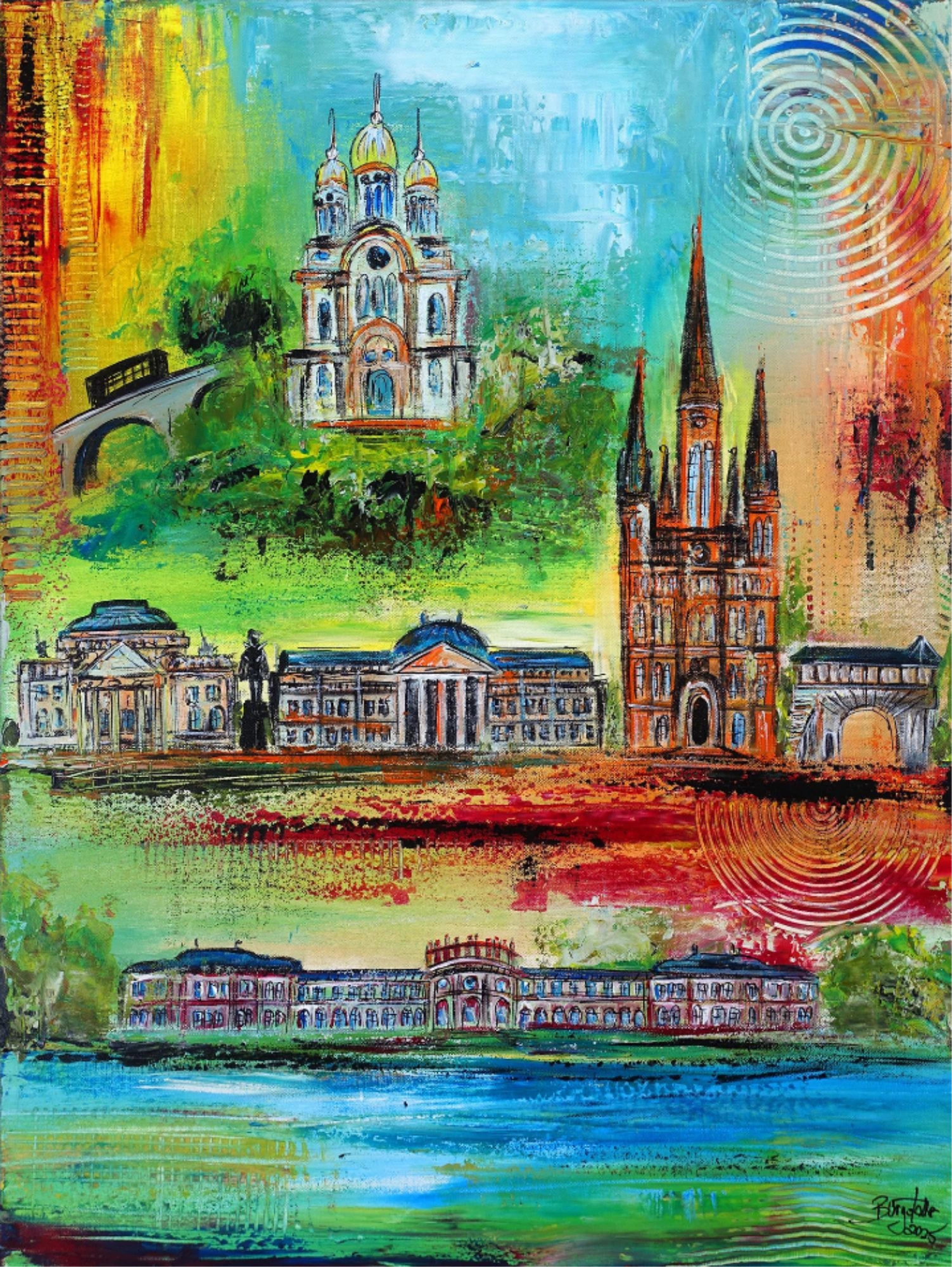 Wiesbaden Stadtbild abstraktes Städte Gemälde Stadt Malerei Leinwand