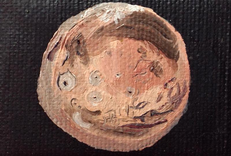Miniaturölgemälde von dem Mars auf Leinwand.Was meinen Sie, lacht er uns an oder aus?! Die kleinen aber feinen Ölgemälde von den Sternen. 