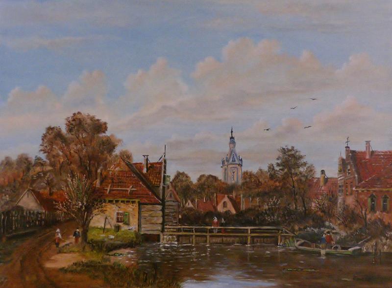holländische Stadt mit Mühle