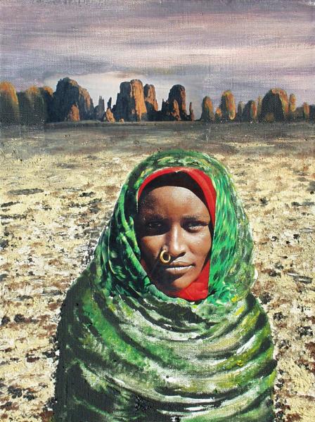 Tubu Woman in Front of Desert Mountains