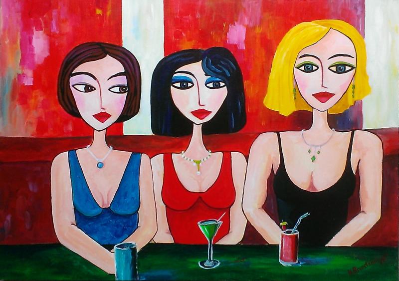 Three women in a cocktail bar