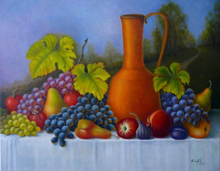 Still Life with Landscape and Fruits
