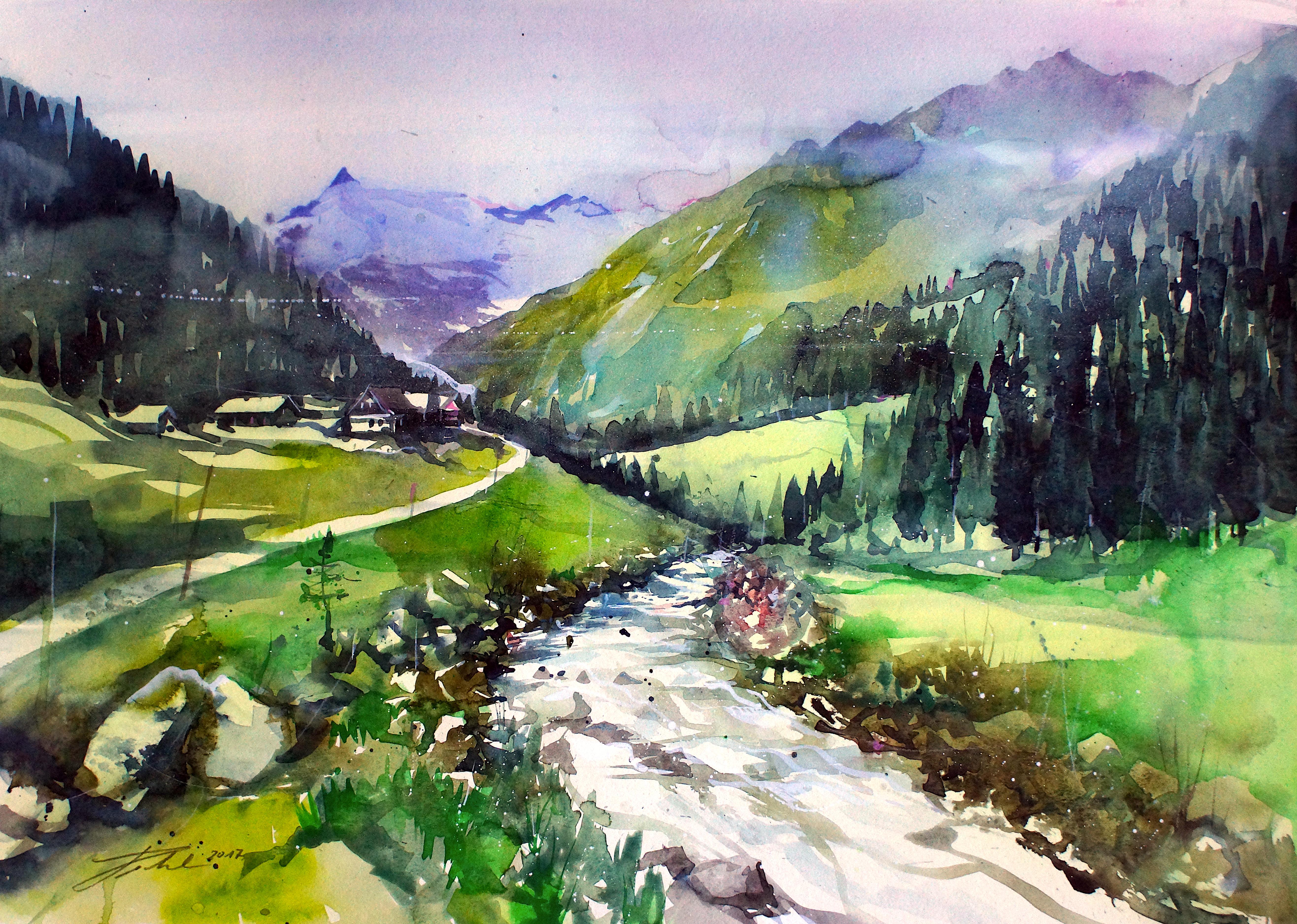 Salzburger Pinzgau, Blick in das Habachtal, Aquarell 50x70cm  (2017)