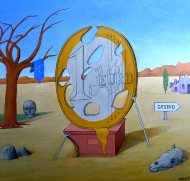 2013, oil on canvas,70 x 75 cm -                      
Paraphrase of the European currency, the Euro... 