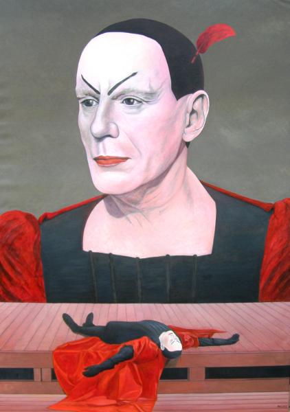 Gustav Gründgens' Mephistopheles - 2011, oil on canvas, 210 x 150 cm -  Gustav Gründgens was one of Germany's most influential actors of the 20th century, his most famous role that of Mephistopheles in Goethe's ‘Faust’ in 1956/57. 