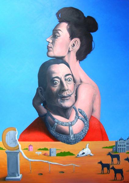 2010, oil on canvas, 210x150 cm -

The Spanish surrealist painter, Salvador Dalí, with his wife Gala, here a paraphrase of the European currency, the Euro.