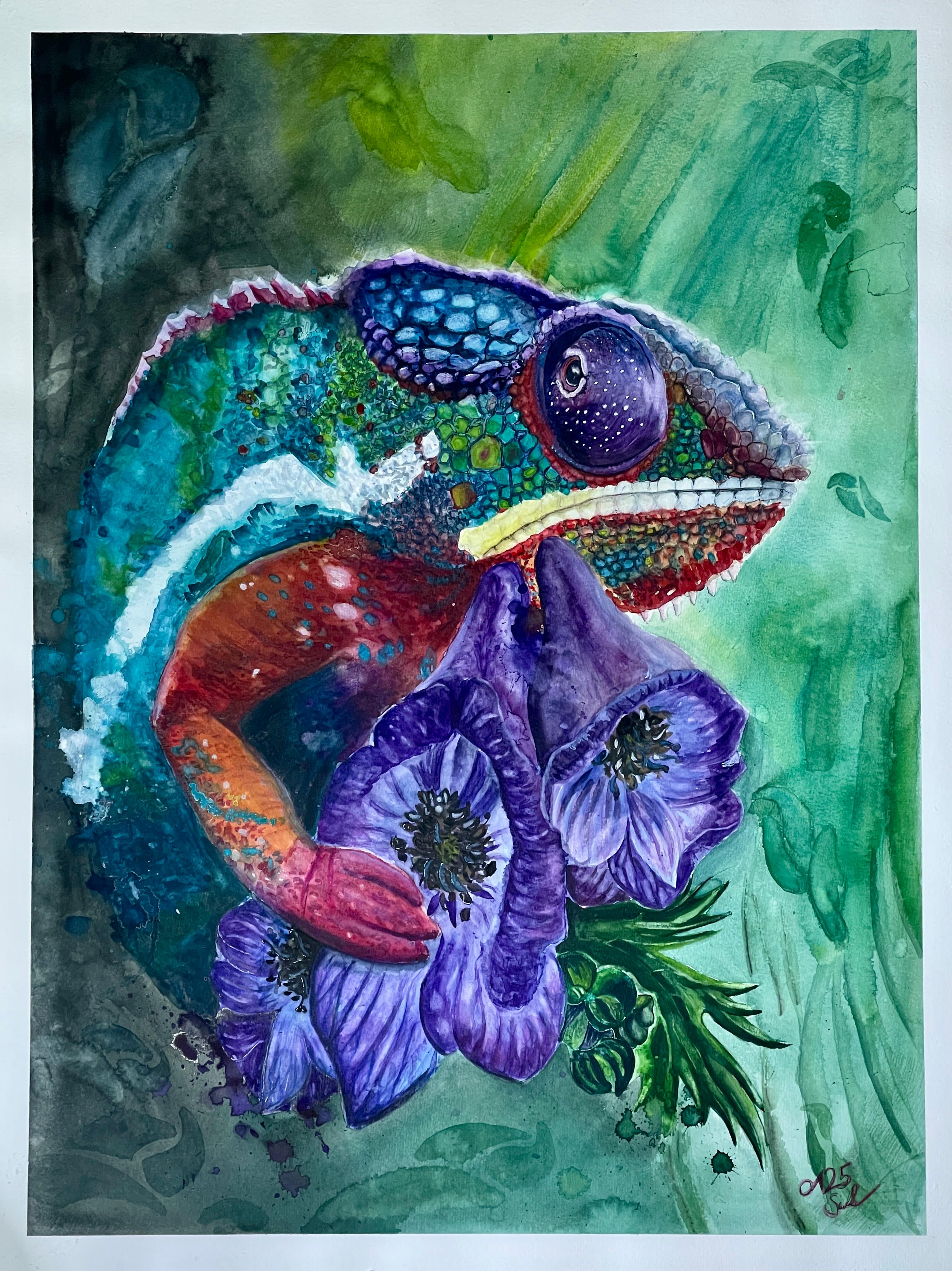 Aquarell Chamäleon mit Eisenhut Surkow Art
Künstler: Paul Surkow