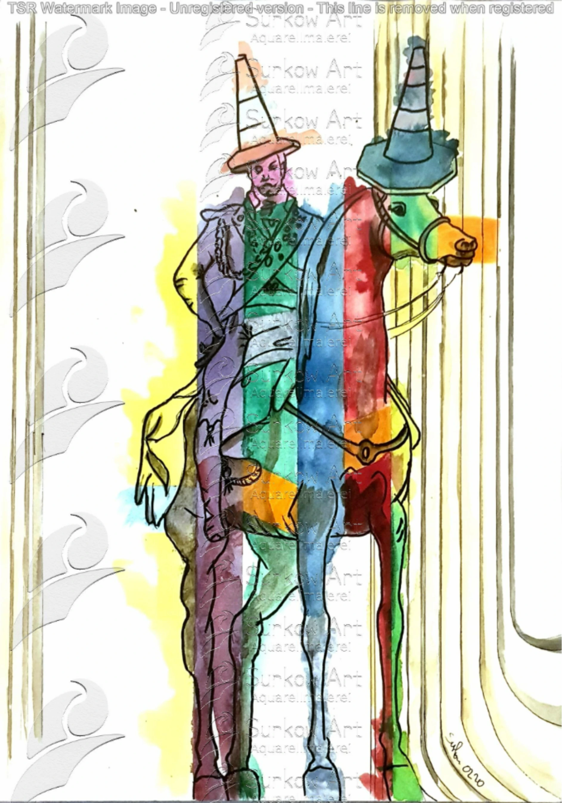 Aquarell Pferd mit Reiter Surkow art 
Künstler Paul Surkow