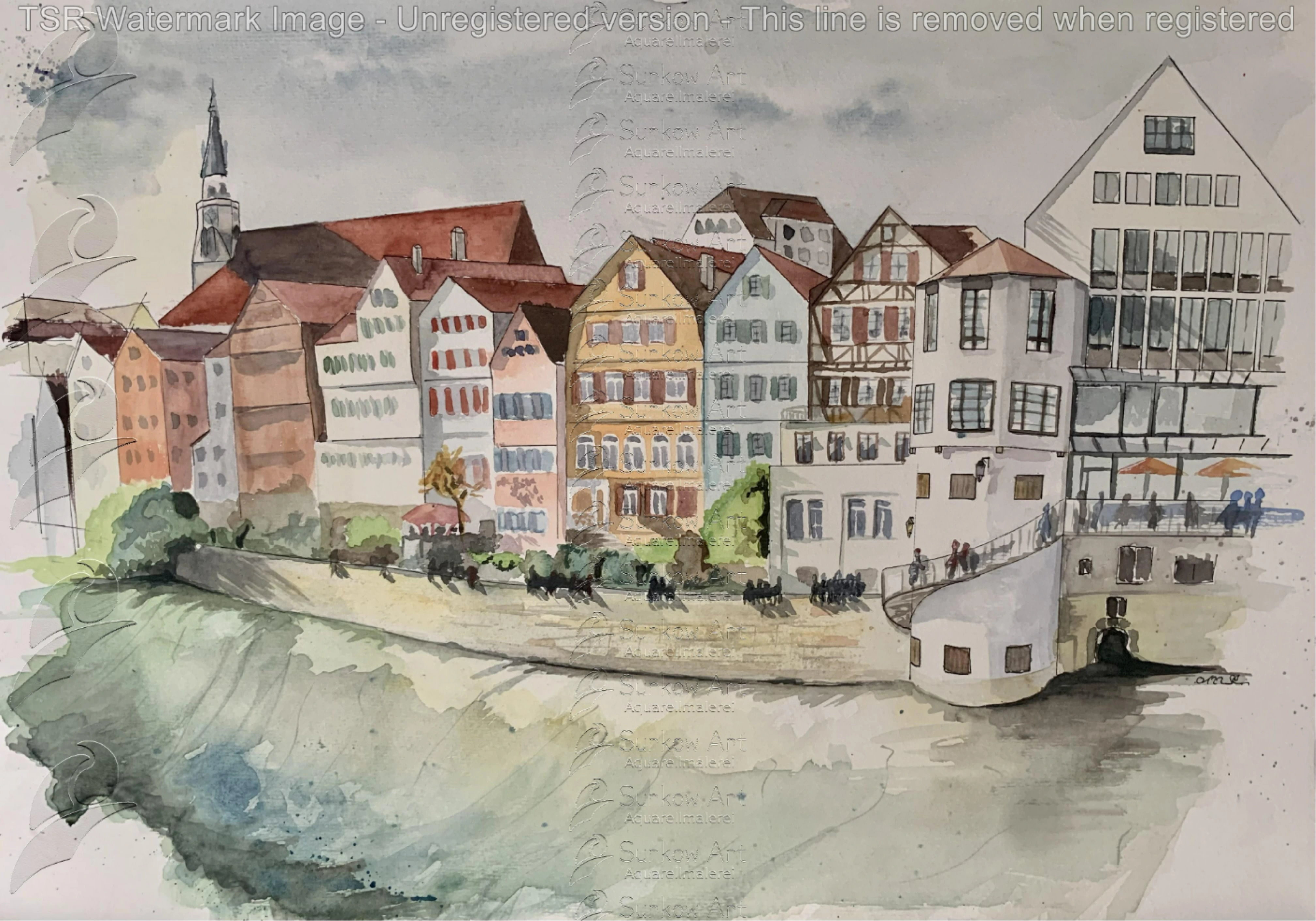 Aquarell Tübingen Stadt Panorama 2022 Surkow art 
Künstler Paul Surkow