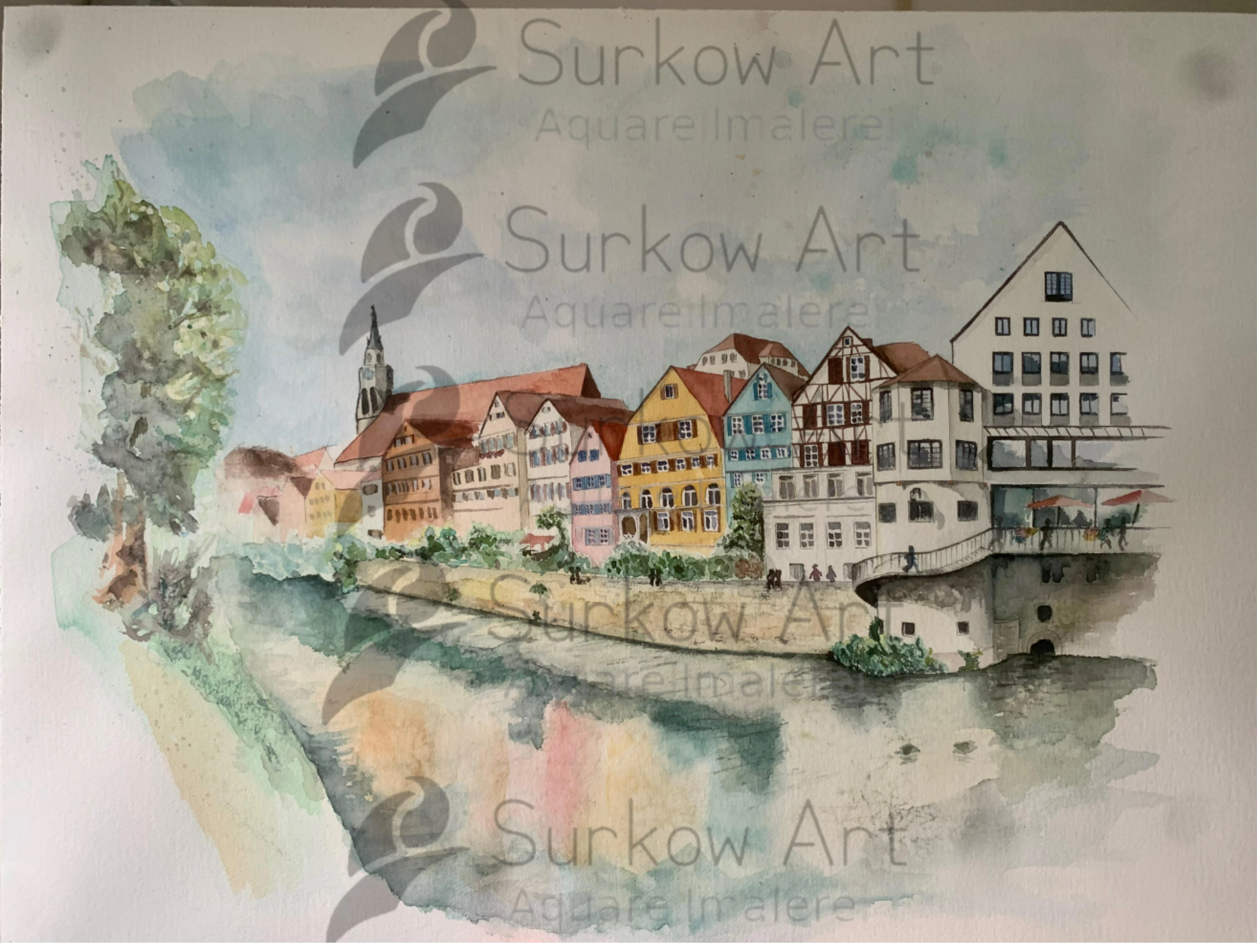 Aquarell Stadt Tübingen Surkow art 
Künstler Paul Surkow