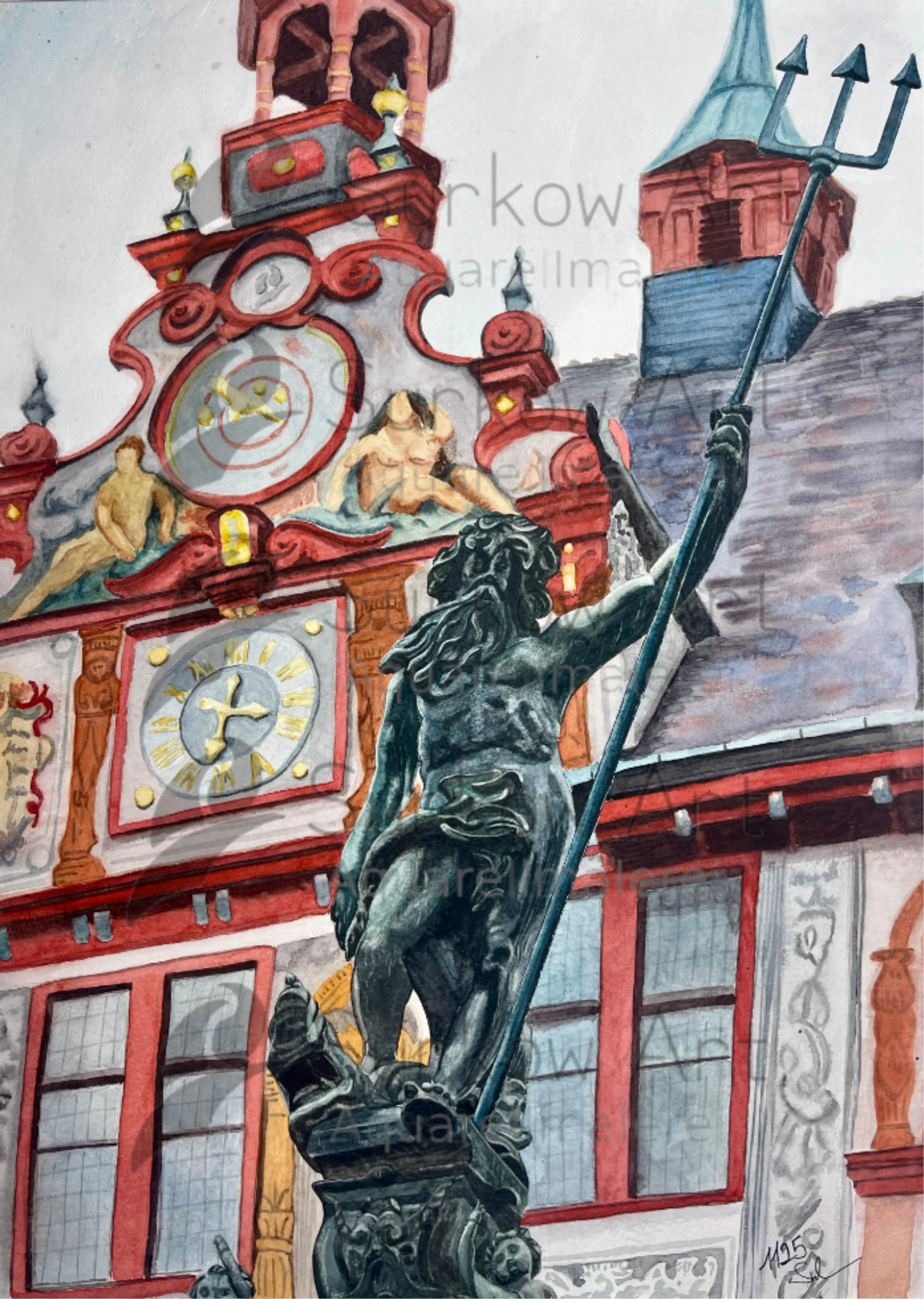 Aquarell Tübingen Rathaus Surkow art 
Künstler Paul Surkow