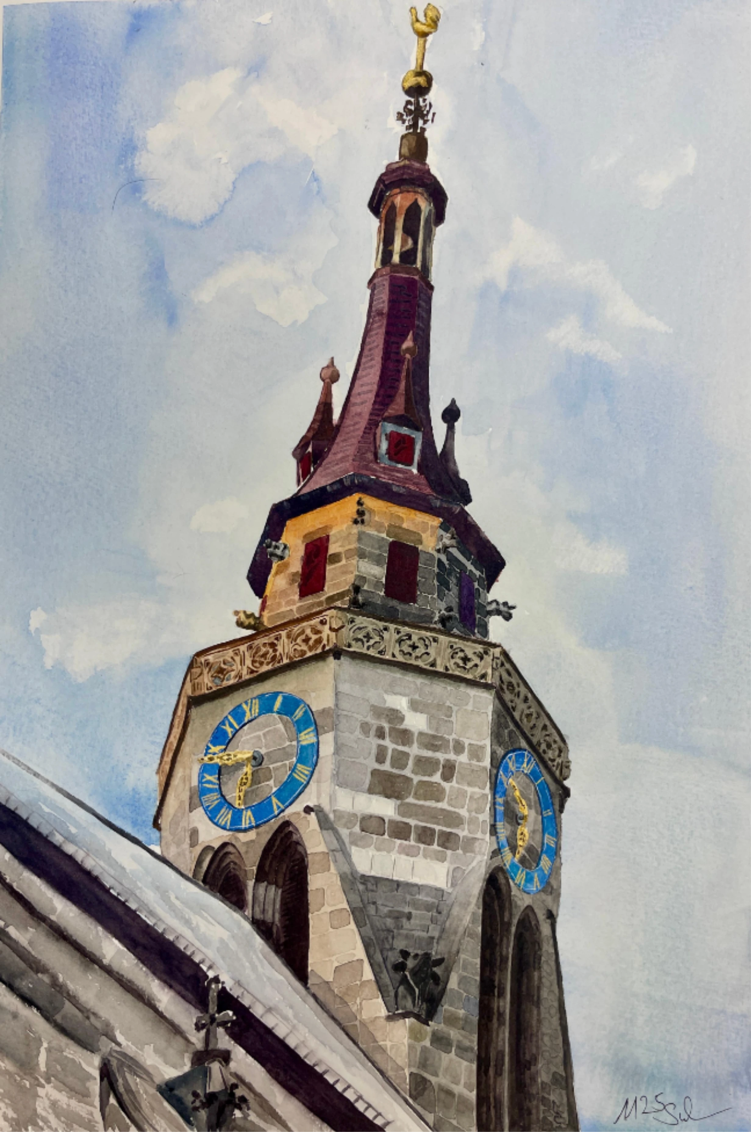 Aquarell Tübingen Stiftskirche Surkow art 
Künstler Paul Surkow