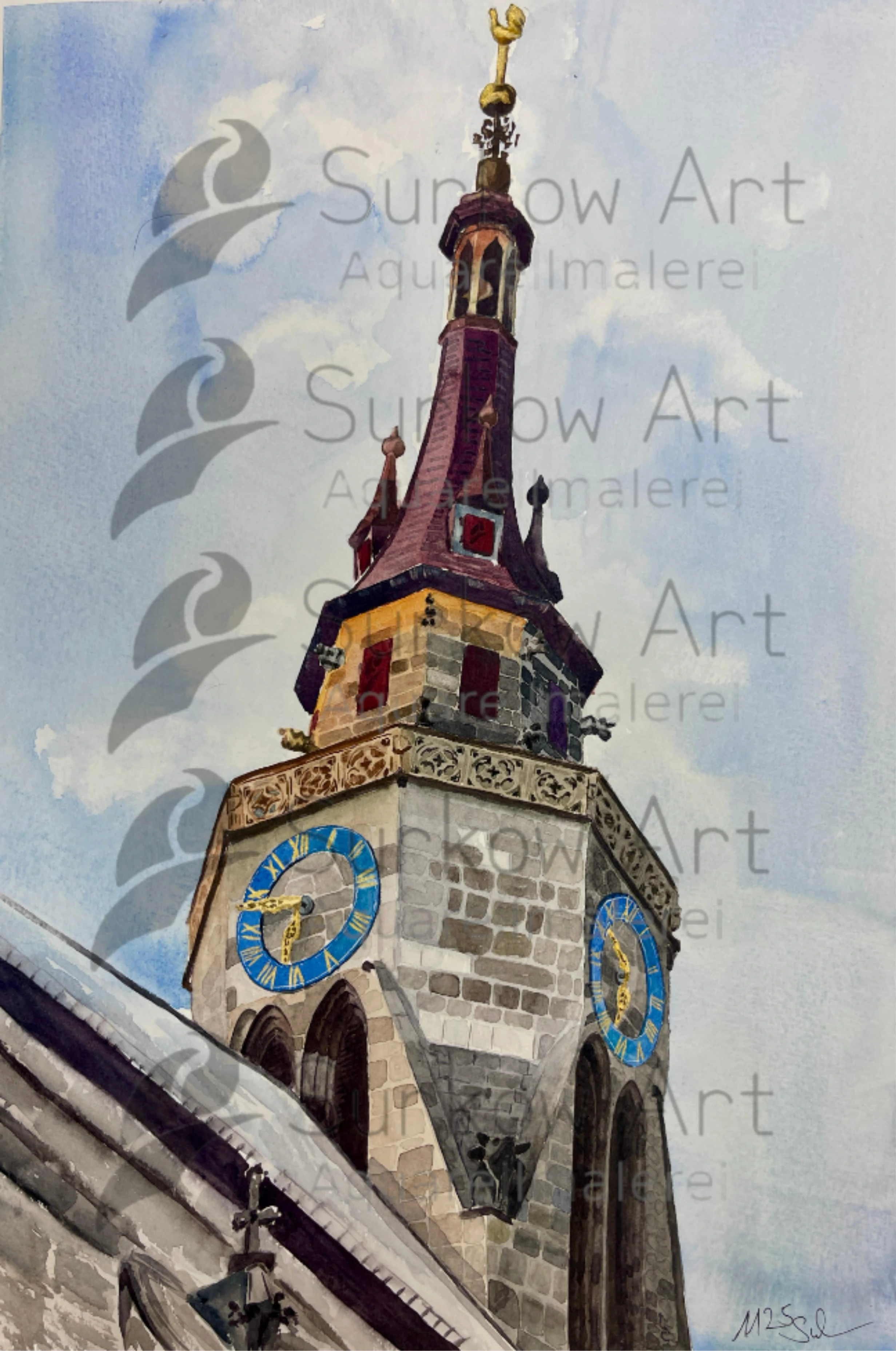 Aquarell Tübingen Stiftskirche Surkow art 
Künstler Paul Surkow