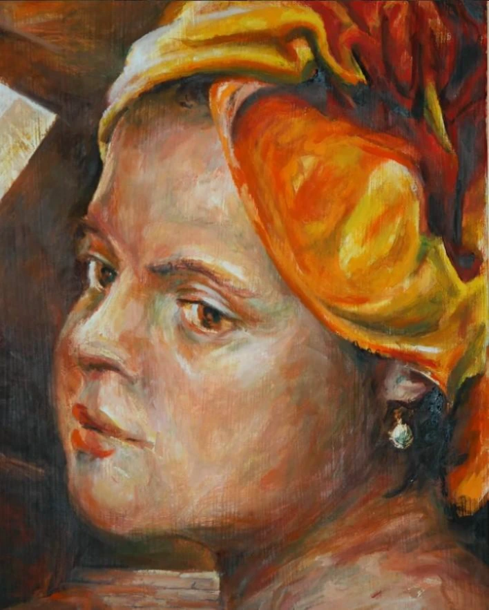 Mädchen mit orangenem Handtuch